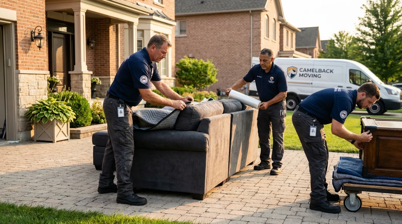 Large estate moving crew wrapping furniture in Half Moon Bay, CA